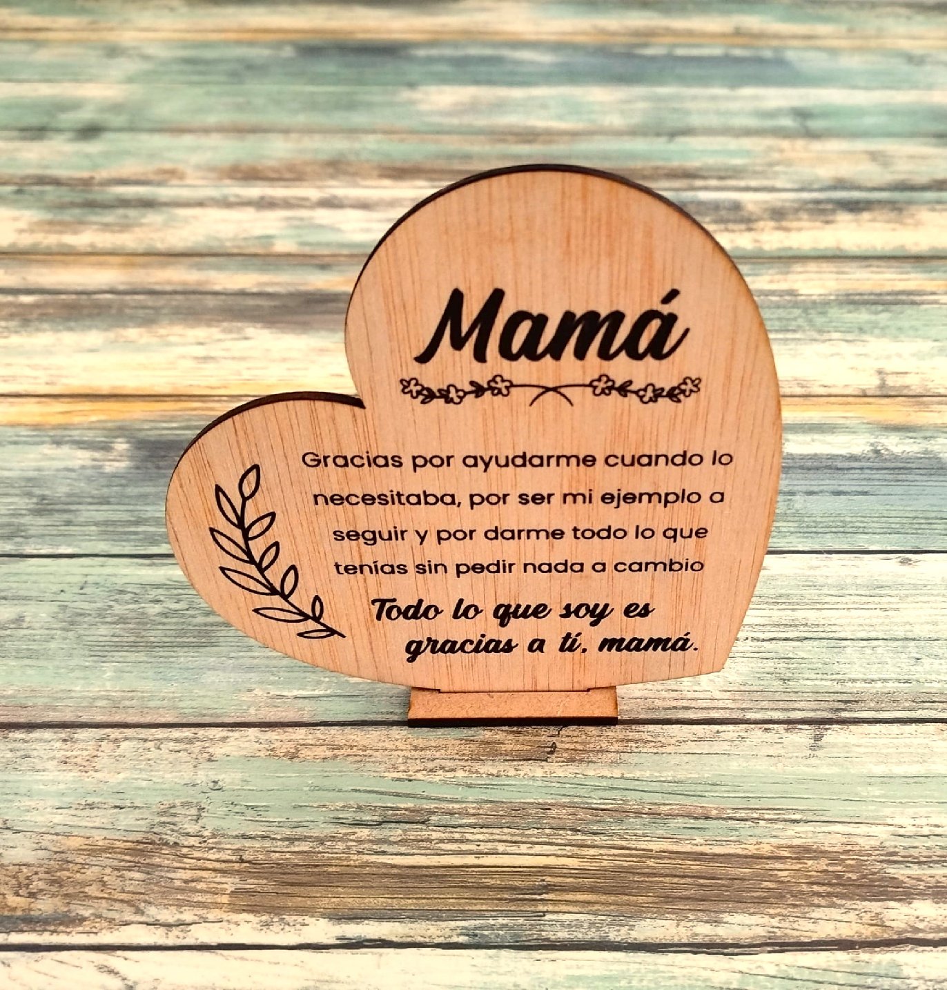 Dedicatoria de madera para Mamá