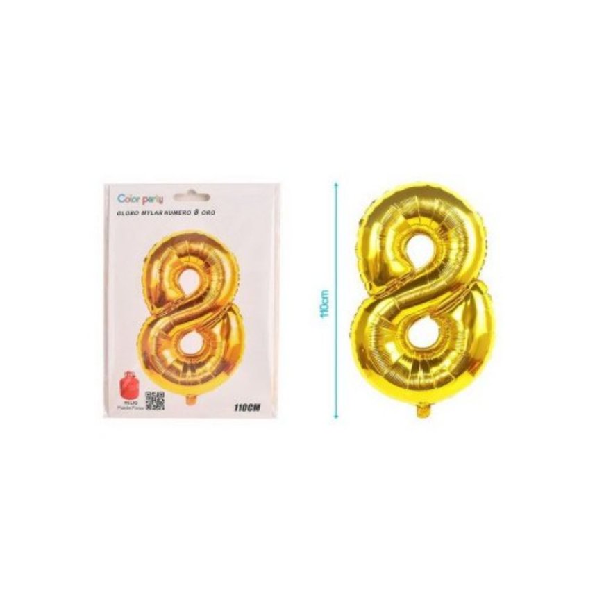 Globo de Cumpleaños Número 8 Oro