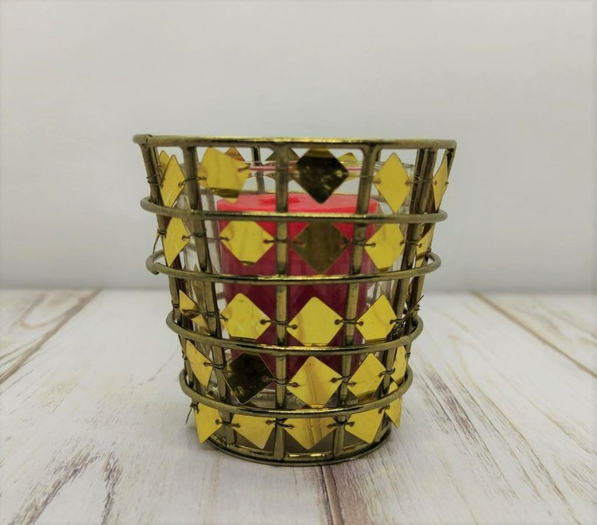 Vaso Portavelas Metal/Cristal